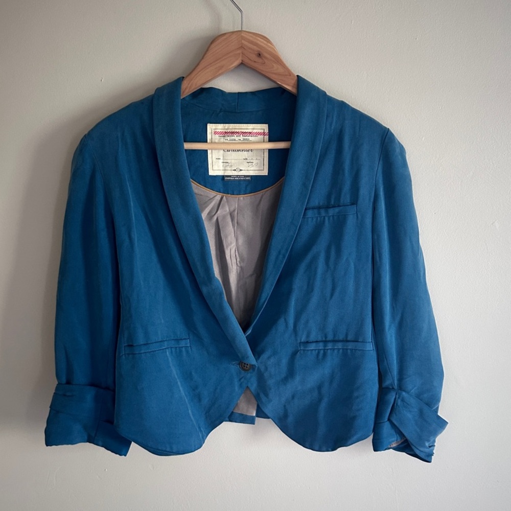 ANTHROPOLOGIE Cartonnier Blue Tencel Cropped Blazer – Size 2